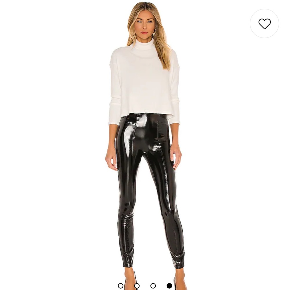 Spanx Faux Patent Leather Leggings in Black, Size Petite Large